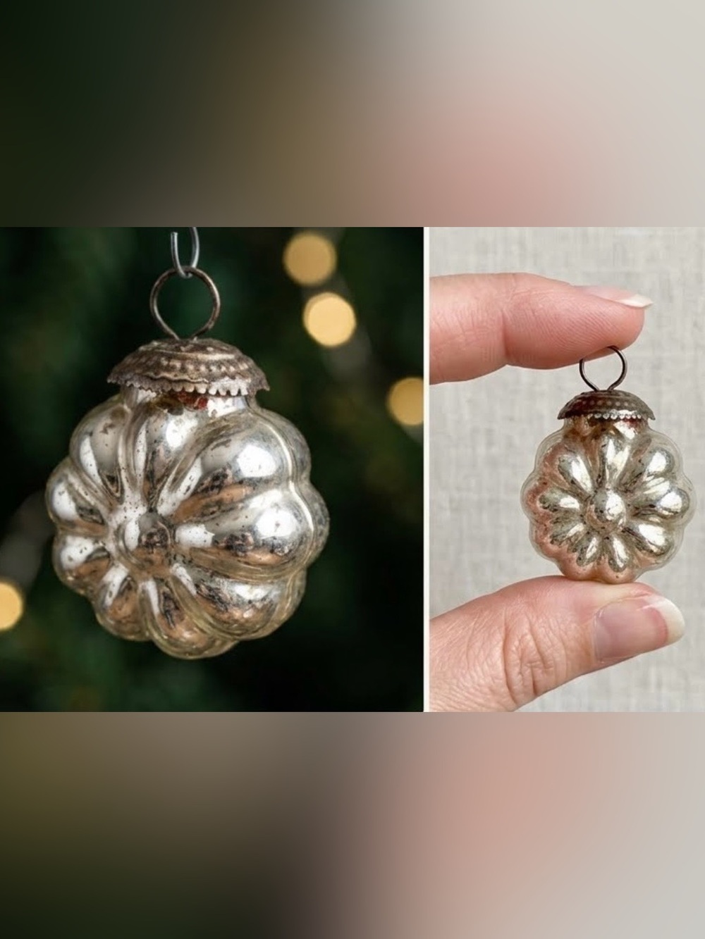 mercury glass Christmas ornament  flower mini 1 1/3 inches